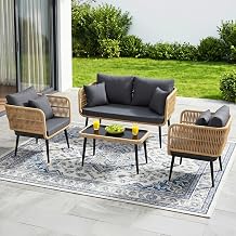 DEVOKO Arden Outdoor Rope Patio Sofa Set – 4 Seater Garden Conversation Furniture with Coffee Table for Balcony, Lawn, Garden, Deck & Patio (Beige & Dark Grey)