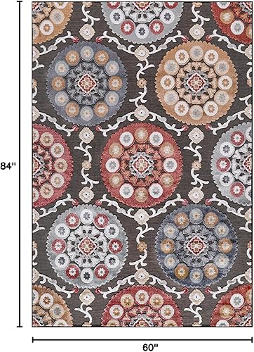 Miniatura 455 de CAMILSON Indoor Outdoor Rug 5x7 Bohemian Medallion Floral Area Rugs for Indoor and Outdoor Patios Easy-Cleaning Non-Shedding Living Room Garden and