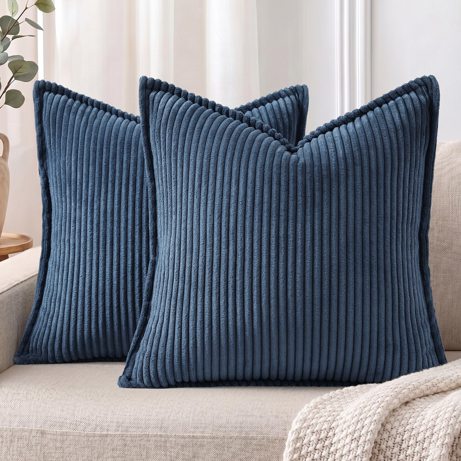 Mecatny Corduroy Navy Striped Pillow Covers