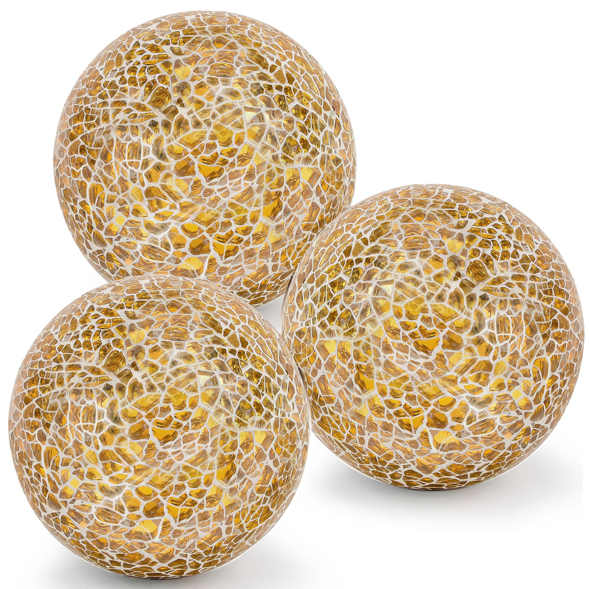 3Pcs Mosaico Sfera di Vetro 8cm Rotondo Crackl Orbs per Ciotole Vasi Tavolo da pranzo Centrotavola Decorazione della Casa - Oro