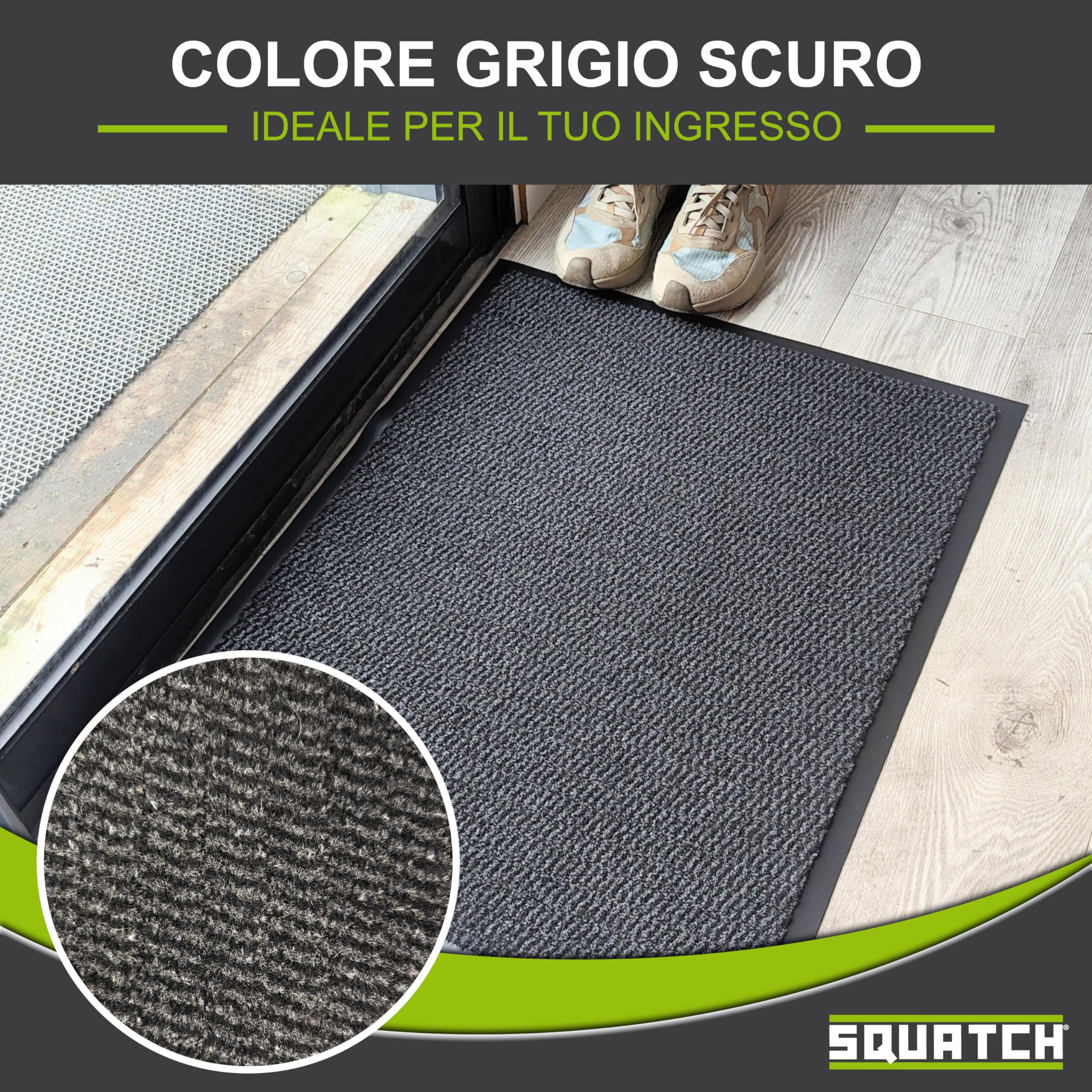 SQUATCH® | Tappeto d'ingresso interno | Zerbino resistente e antiscivolo | assorbe l'acqua e raccoglie lo sporco | tapis d'entrée | Collezione SPECTRUM (Antracite, 40x60cm)