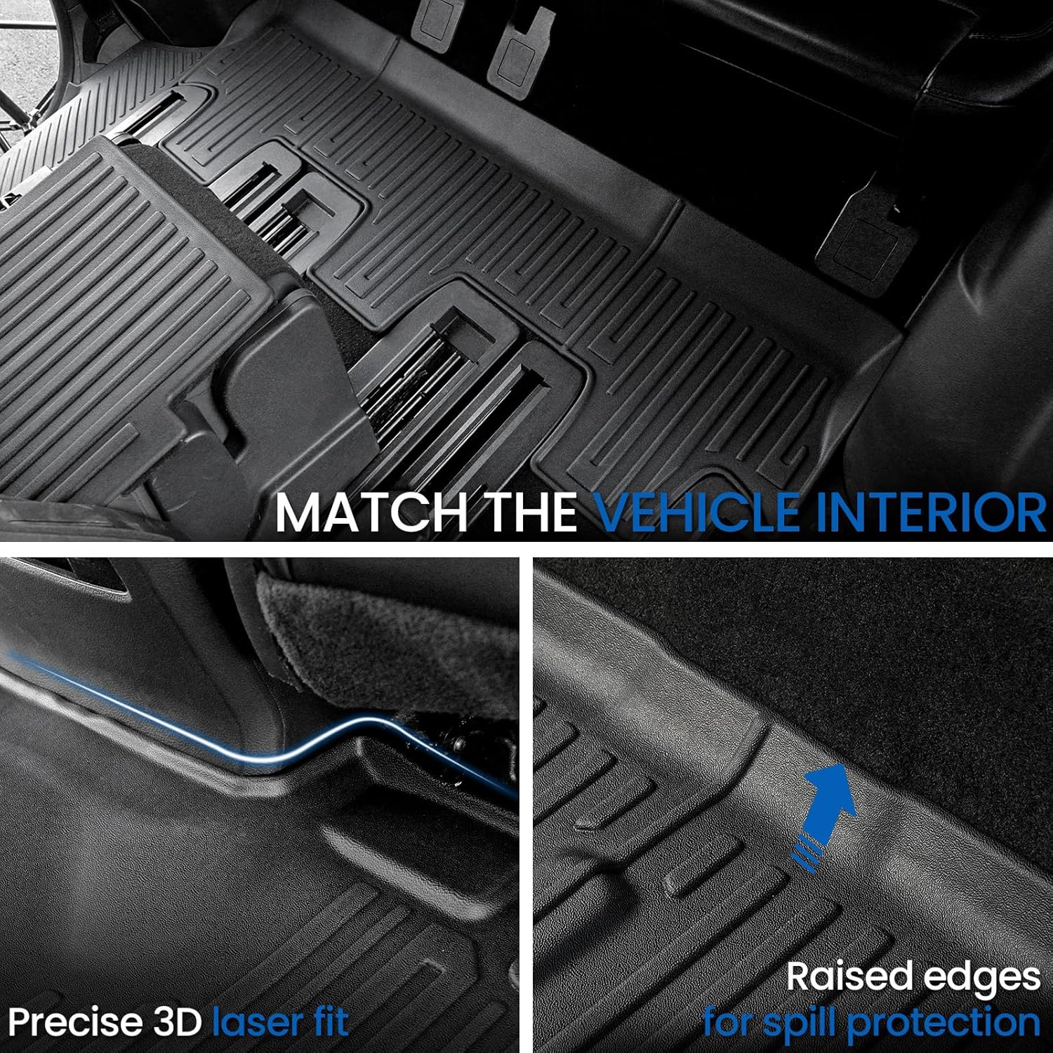 Floor Mats Cargo Mat Set for 2018-2024 Ford Expedition Max 8 Seats Bench Seat, All Weather TPE Cargo Liner Trunk Lower Mat Door Sill Guards Accessories (8 Seats Floor Mats Set)