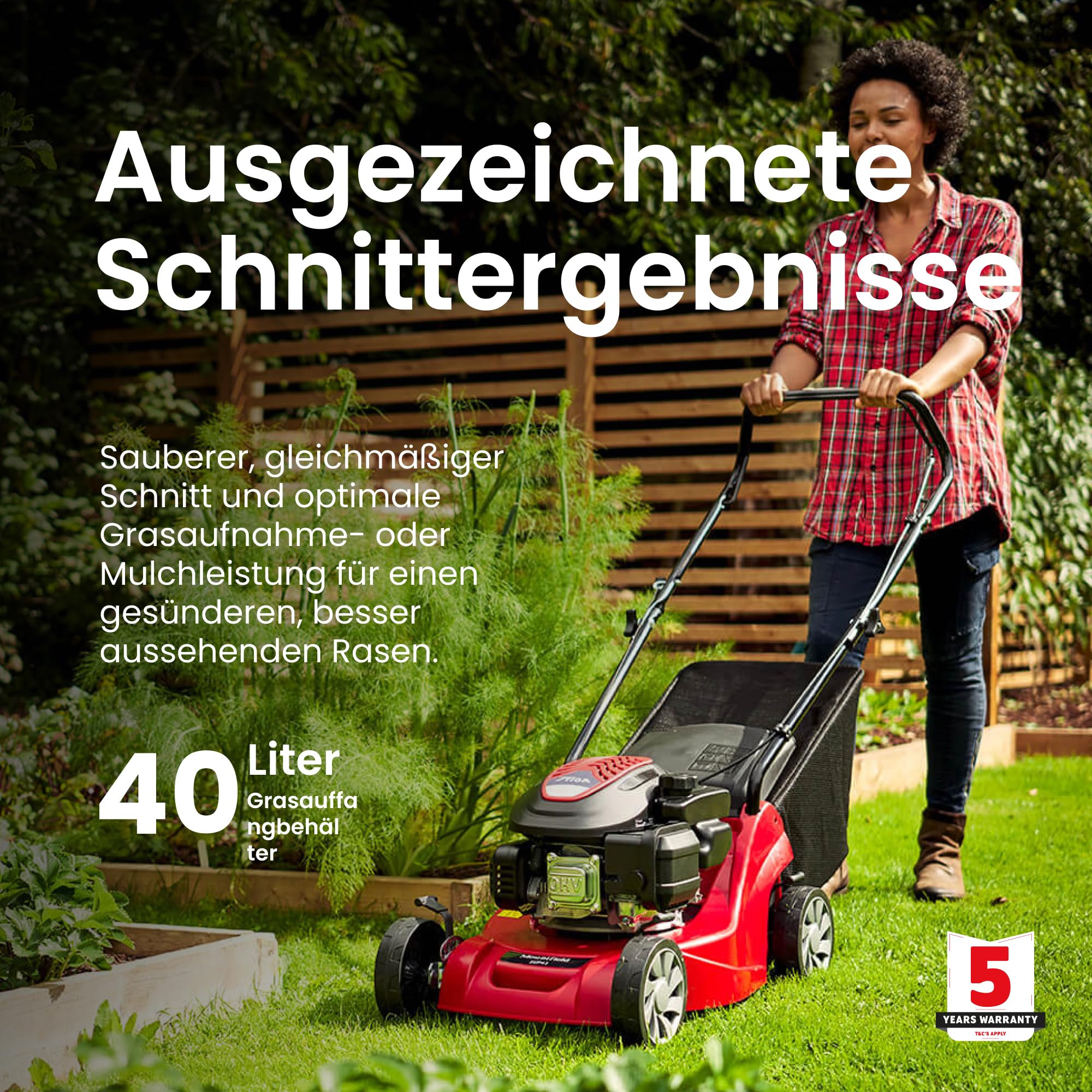 Mountfield HP41 Cortacésped de gasolina, propulsado a mano, 39cm de ancho de corte, 123cc ST120 Autochoke motor de gasolina, hasta 250m², incluye colector de césped de 40L