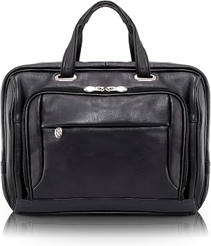 McKlein, I Series, WEST LOOP, Full Grain Cashmere Napa Leather, 15" Leather Expandable Double Compartment Briefcase, Black 44575