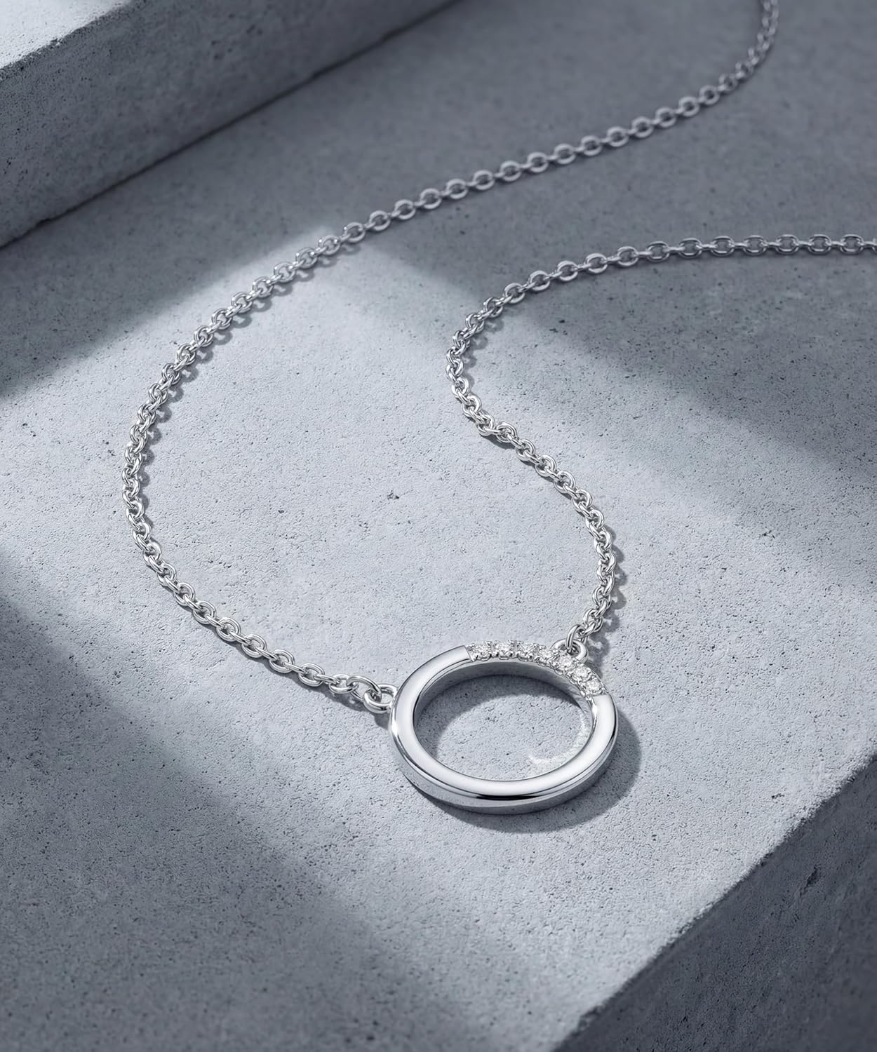 Open Karma Circle 14K White Gold Plated Necklace for Women Dainty Cubic Zirconia Pendant Fashion Jewelry Gifts for Her - Image 6