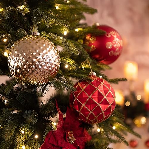 Miniatura 6 de Valery Madelyn Adorno grande para árboles de Navidad, 4 unidades, 5.9 pulgadas, rojo y dorado, inastillable, adornos de bola colgante de lujo a