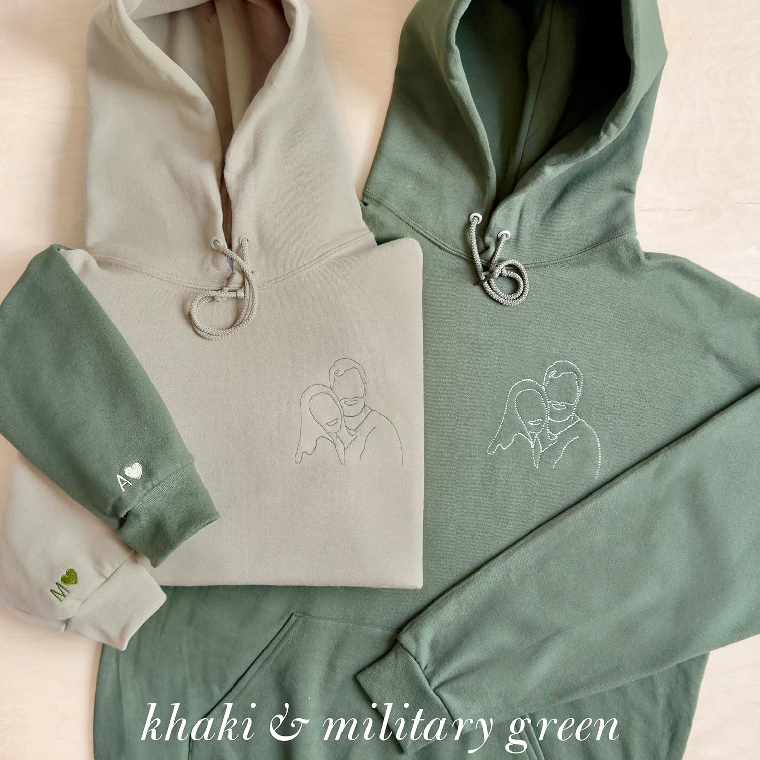 WEAR PHYSIQUE Photo Stitch Embroidered Shirt, Personalized Picture and Initial Sweatshirt, Couples Gift, Wedding, Proposal Photo, Boyfriend Girlfriend Hoodie, Engagements and Anniversaries Brown - Image 3