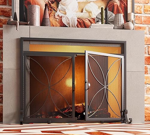 Miniatura 5 de Fire Beauty Pantalla de chimenea con puertas magnéticas, pantalla de metal grande para el hogar, protector de chispas, incendios de horno de metal,
