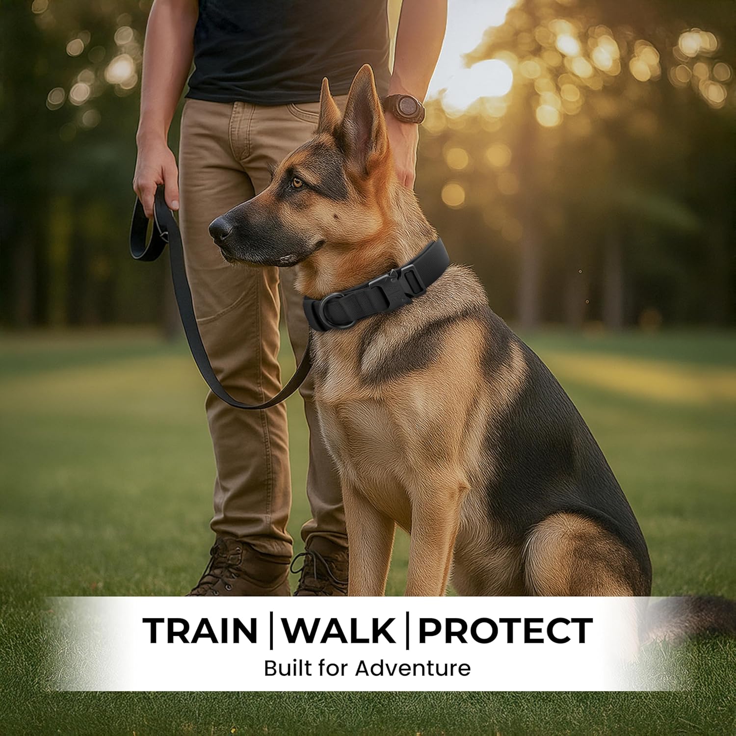 Heavy Duty Tactical Dog Collar – Adjustable Training Collar with Metal Buckle for Large Dogs – Durable, Comfortable, Secure Fit – The Pup Quartet (Black, XL)