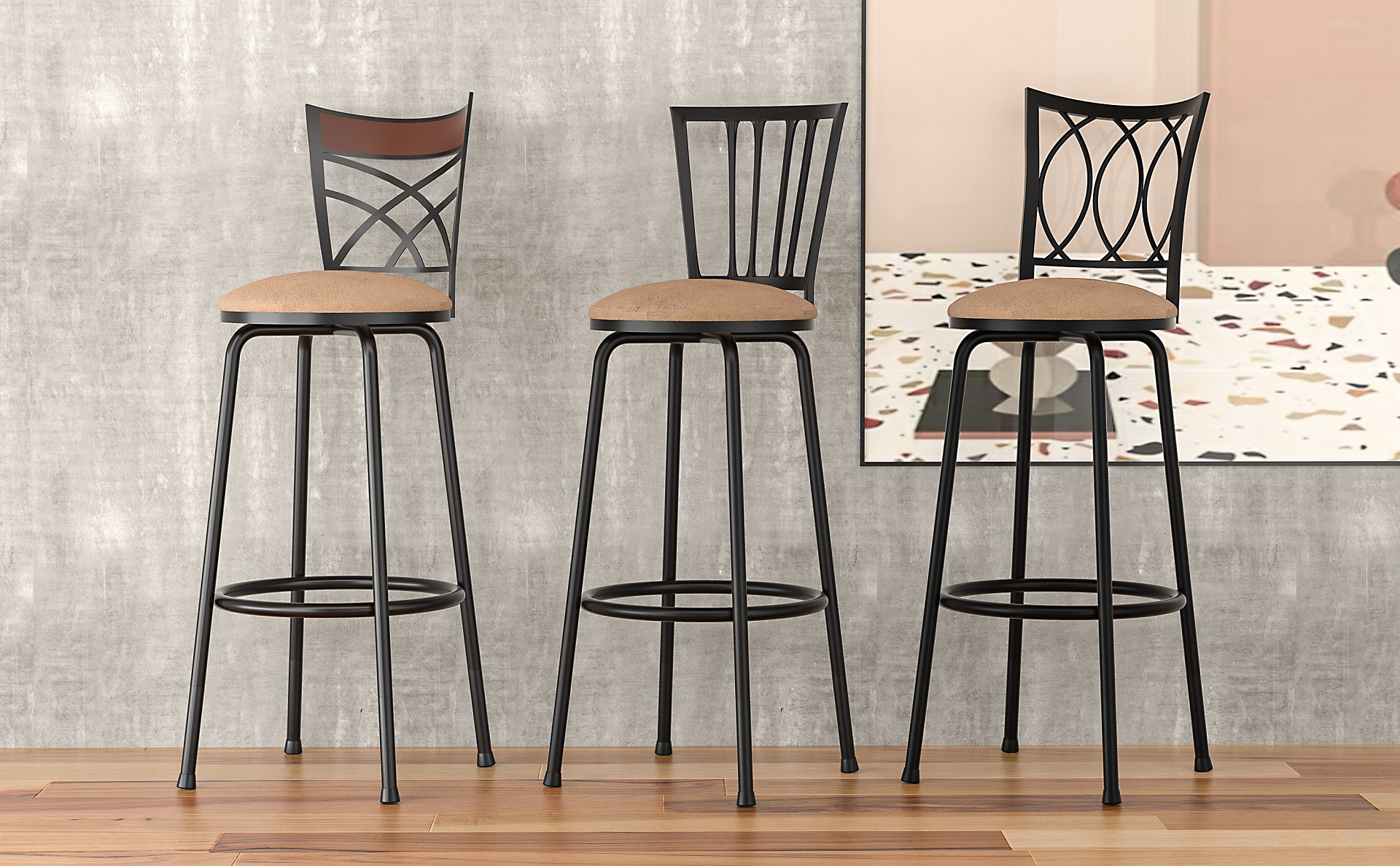 Butacos giratorios VECELO de 360°, set de 4 unidades, sillas altas ajustables de 24/29 pulgadas con respaldo en X, asiento acolchado y reposapiés, para barra de cocina, pub o isla miniatura 7