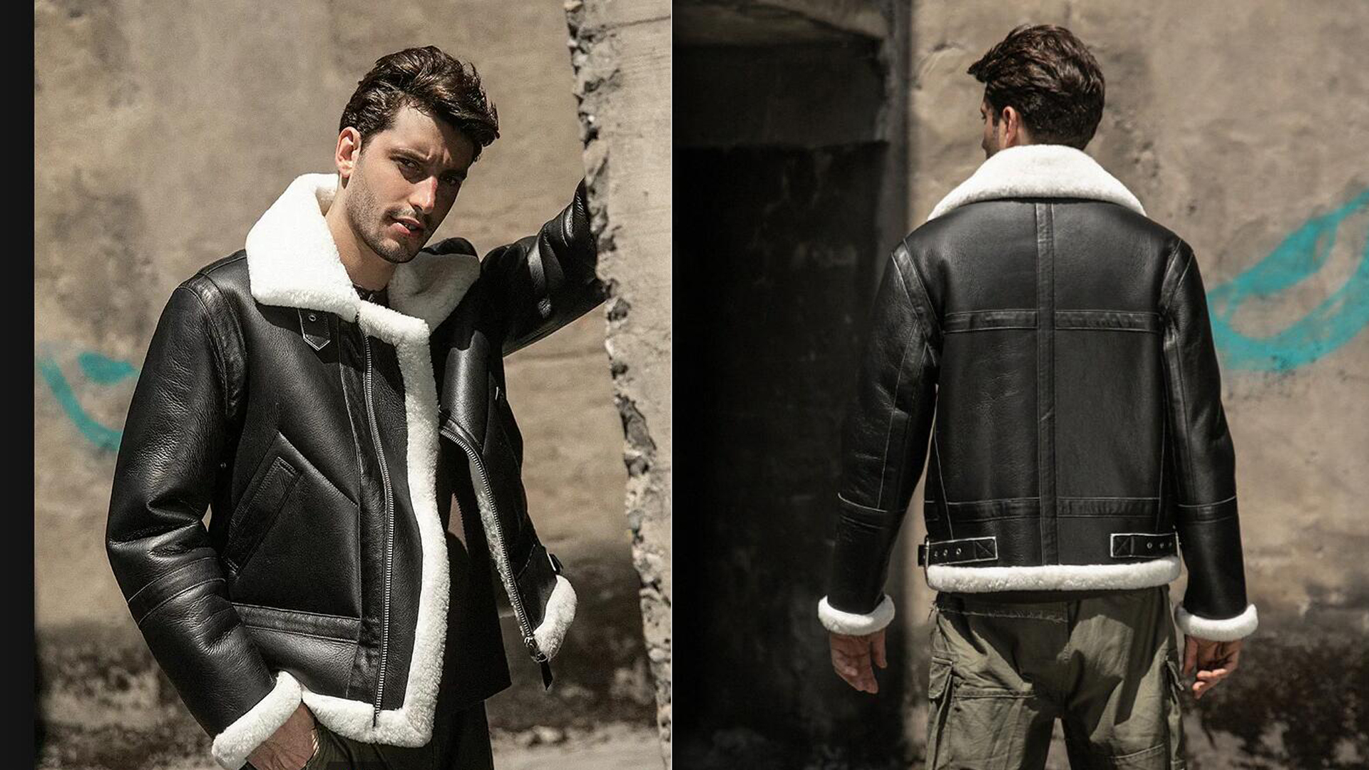 Denny&Dora Men's Shearling Jacket Imported Merino Sheepskin Jacket