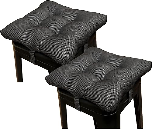 Cozplen Cojines cuadrados para taburetes de bar, para patio, hogar, cocina, con lazos de 12 pulgadas, juego de 2, color negro
