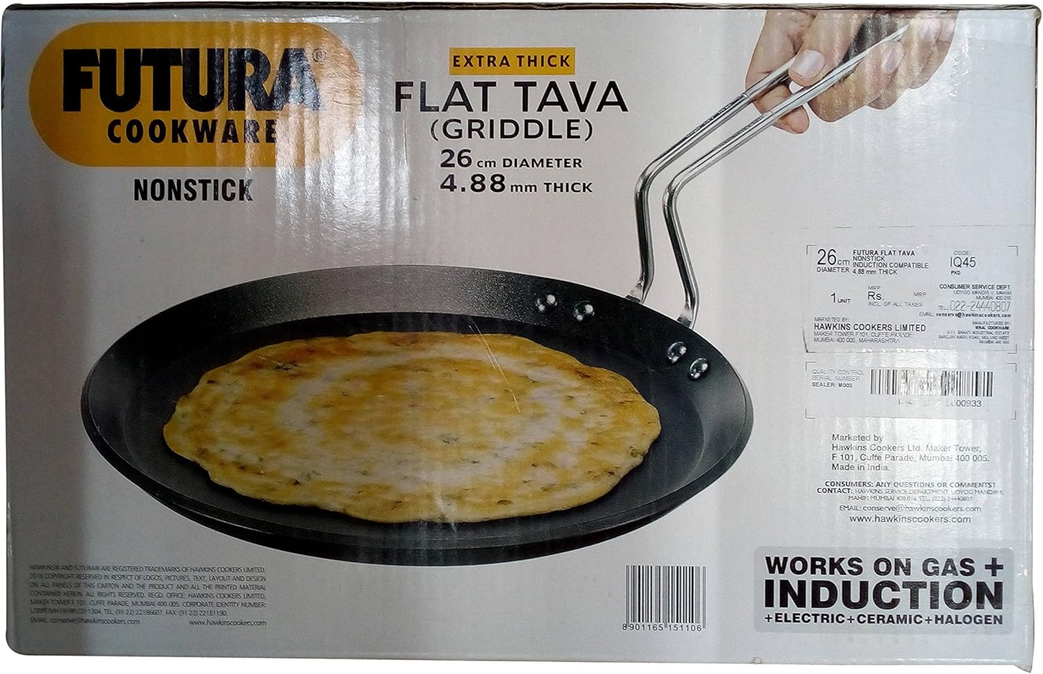 Hawkins Futura aluminium Nonstick Induction Compatible Flat Tava, Diameter 26 cm, Thickness 4.88 mm, Black (INFT26)