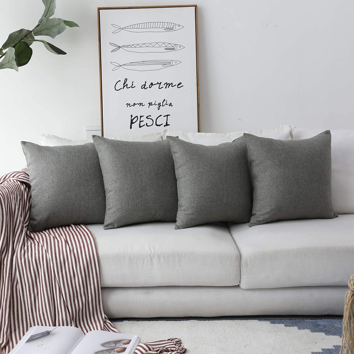 Home Brilliant Cushion Covers for Sofa Pillows Set of 4 Decorative Linen Square Throw Pillow Covers for Bed 45 x 45 cm - Image 3