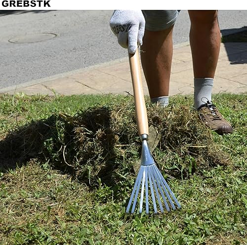 Miniatura 5 de GREBSTK Rastrillos de mano de acero inoxidable con mango de haya, rastrillo para suelo, arbustos de jardín, rastrillo de hojas, 24.5 pulgadas