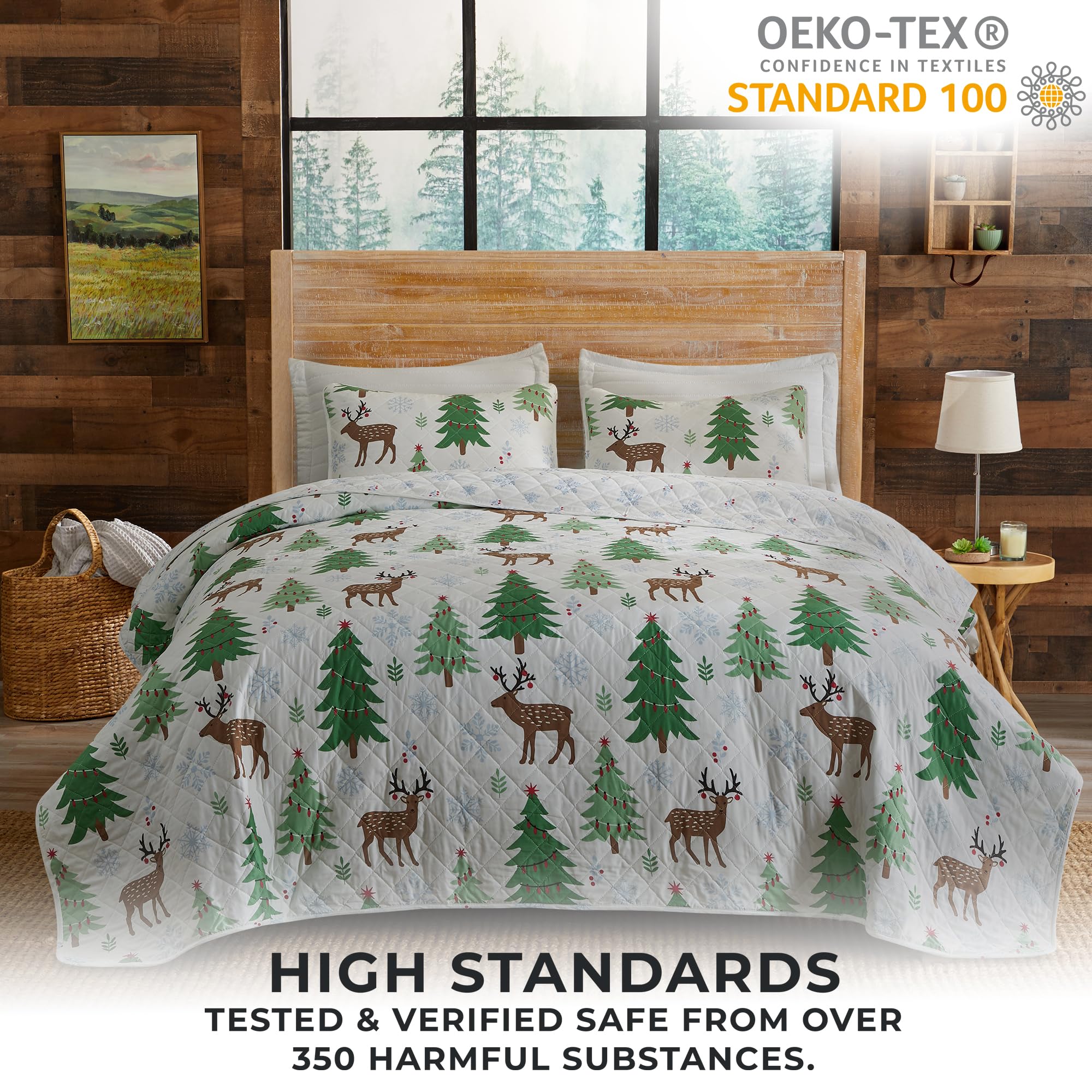 Great Bay Home Set copripiumino natalizio con federe, reversibile, motivo festivo, collezione Holly (King)