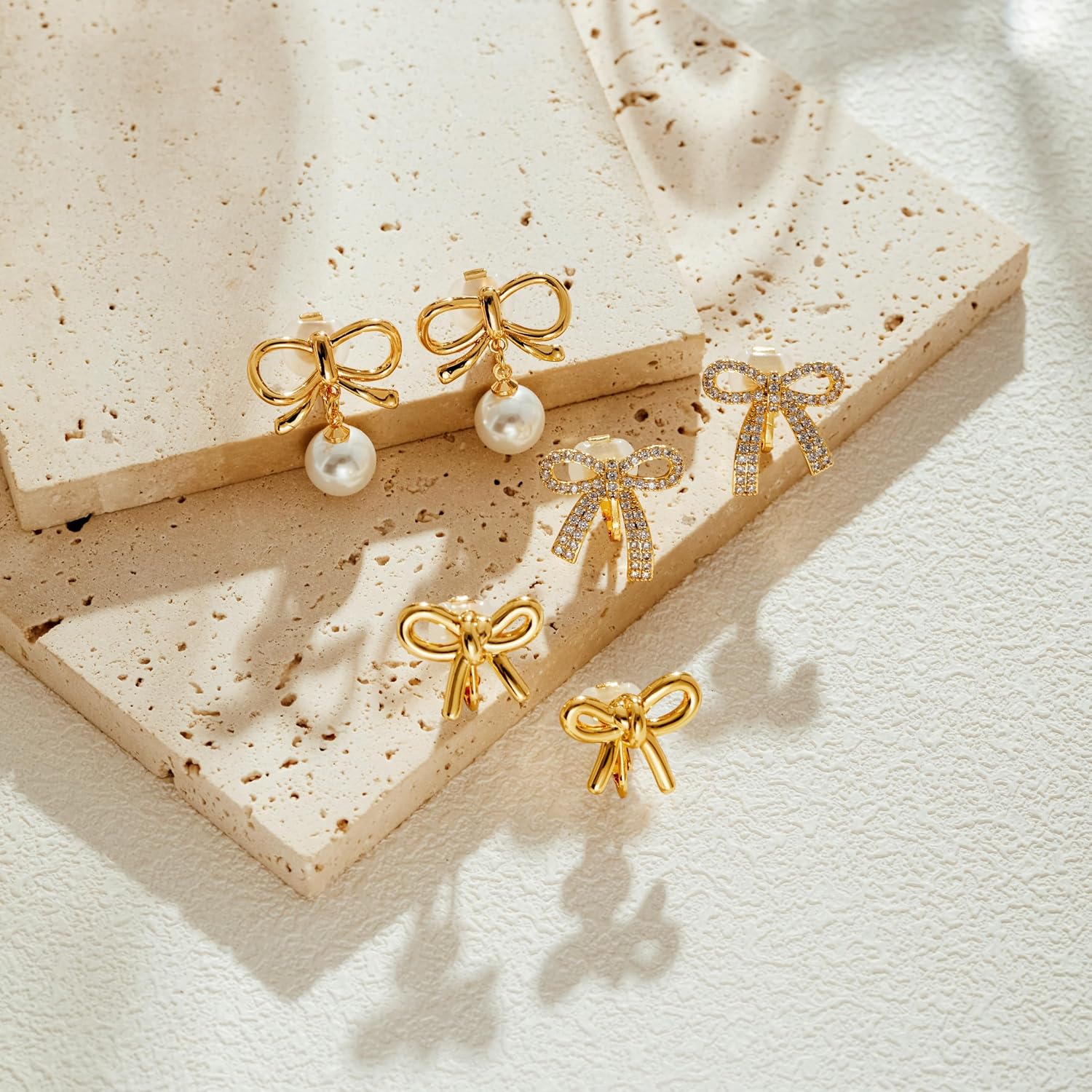 LOFITOR 14K Gold Bow Clip On Earrings for Women Trendy Dangle Non Piercing image 3