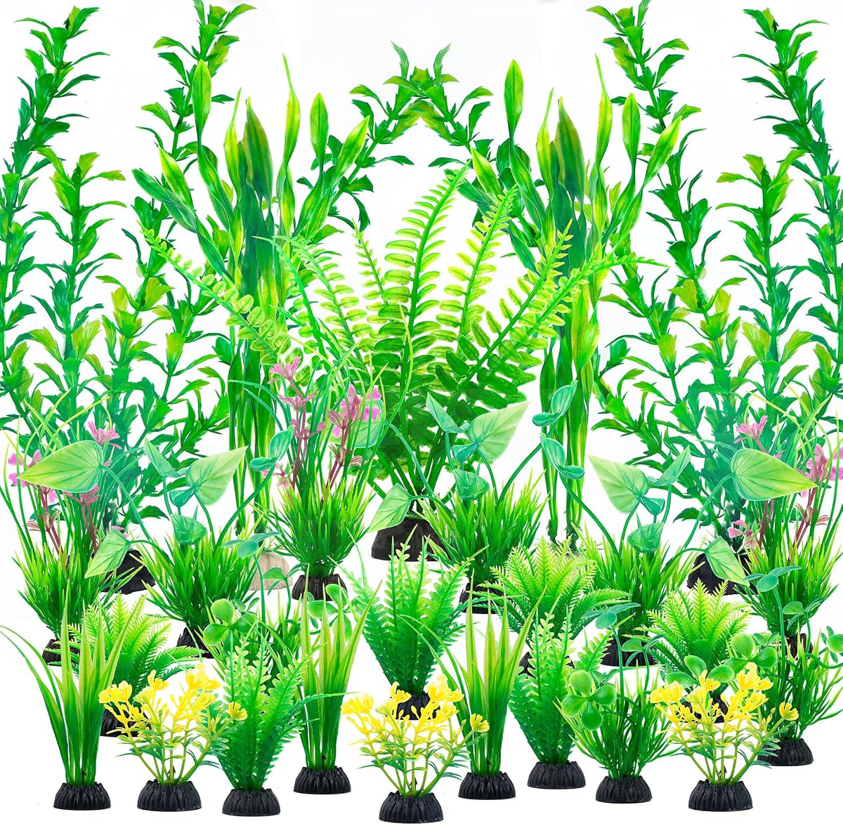Ameliade Aquarium Artificial Plastic Plants Large Fish Tank Decor, 26PCS | Green Aquarium Decorations, Soft Goldfish Betta Big Tank Accessories, Fish Bowl Tall Ornaments