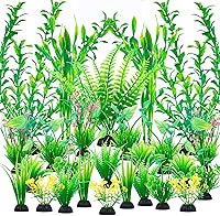 Ameliade 26PCS Artificial Aquarium Plants - Safe Green Plastic Fish Tank Decor for Betta Goldfish, Soft Leaves, Stable Base
