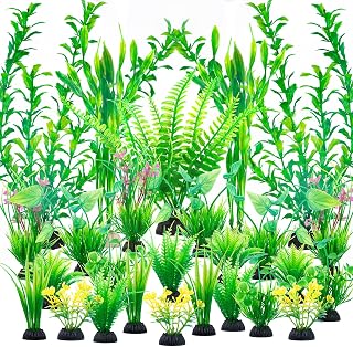 Ameliade 26PCS Artificial Aquarium Plants - Safe Green Plastic Fish Tank Decor for Betta Goldfish, Soft Leaves, Stable Base