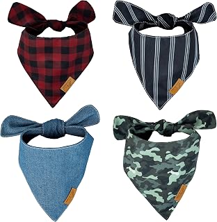 Remy+Roo Dog Bandanas - 4 Pack | Timeless Set | Premium Durable Fabric | Unique Shape | Adjustable Fit | Multiple Sizes Offered (Large)
