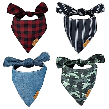 Remy+Roo Dog Bandanas - 4 Pack Durable Fabric | Unique Shape | Adjustable Fit | Timeless Set (Small)