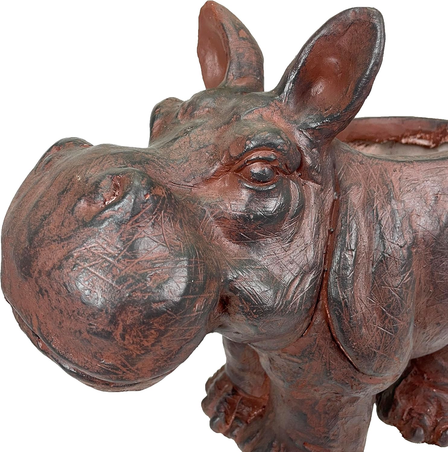 Zeckos Charming Brown Hippo MGO Planter with Drain Hole, 17 inches - Durable Weatherproof Magnesium Oxide for Garden or Patio Decor - Whimsical Animal Theme Planter, Perfect for Indoor/Outdoor Use