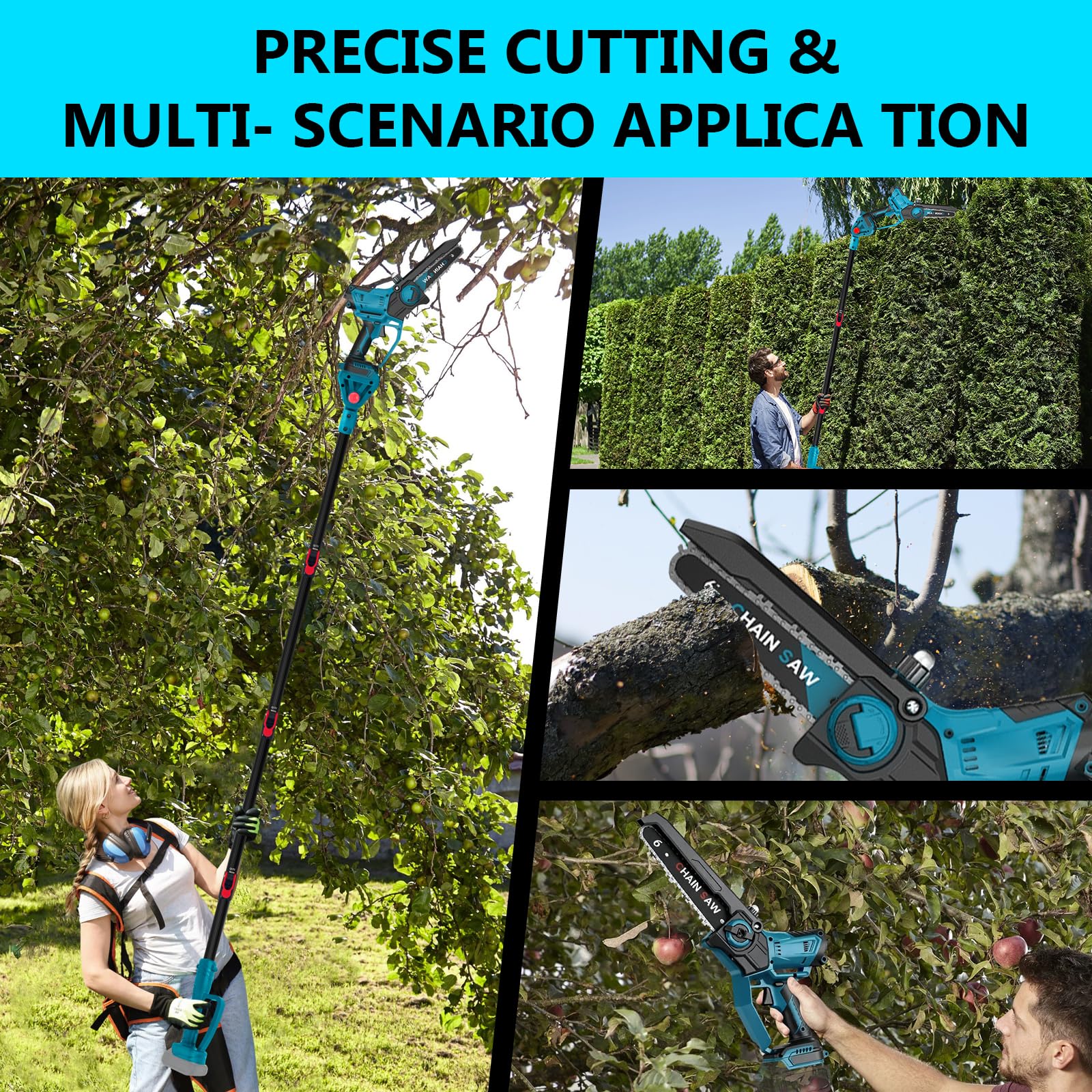 Élagueuse sans fil 2 en 1 - Compatible avec Makita 18 V - Scie d'élagage 2 en 1 sans balais - Avec manche télescopique et télescopique - Hauteur de travail : 4,5 m