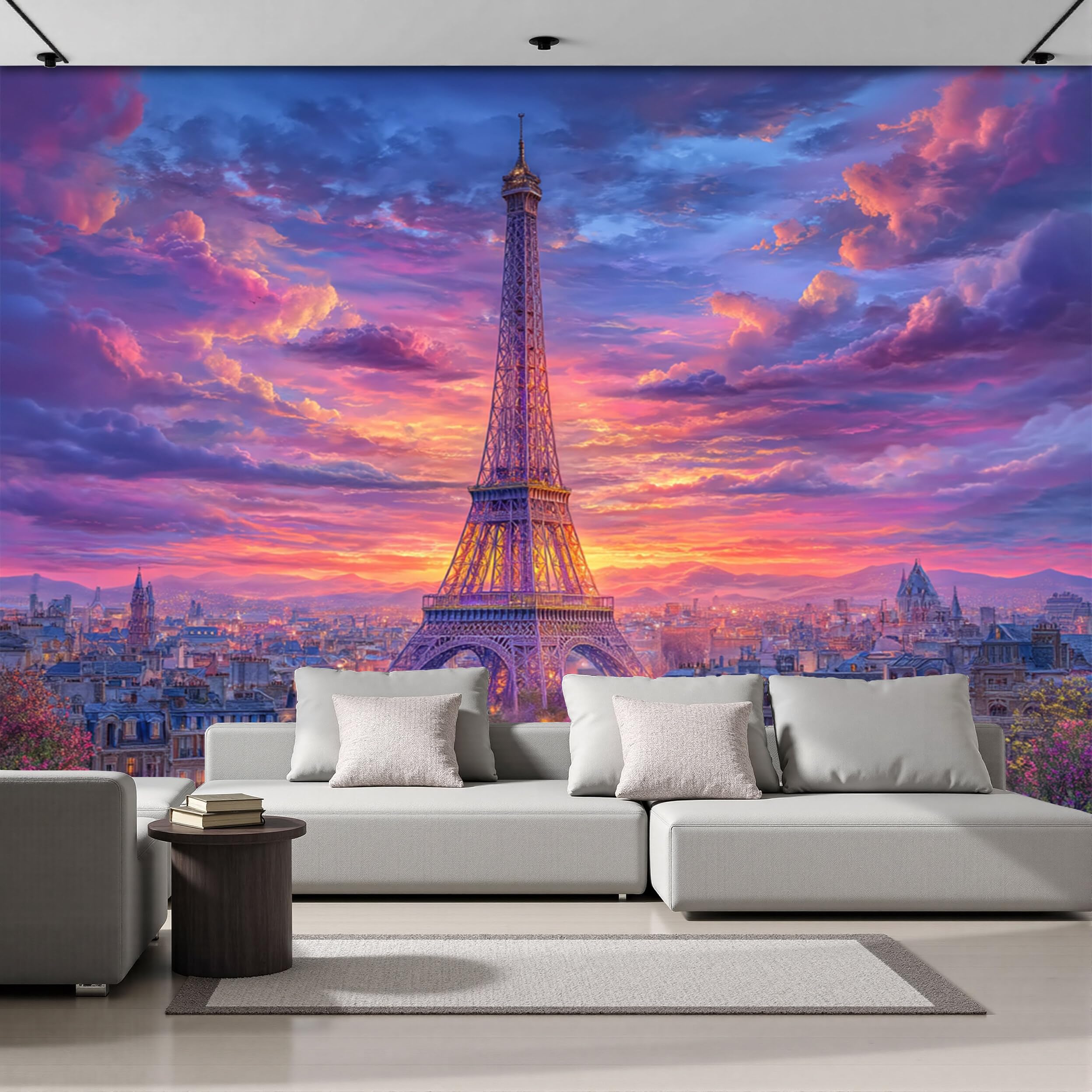 Papel tapiz fotográfico de seda con diseño de ciudad de ensueño para sala