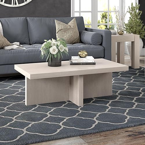 Miniatura 2 de Henn&Hart Mesa auxiliar rectangular de 44 pulgadas de ancho en color blanco haya, para el hogar, sala de estar, dormitorio, sala de entretenimiento,