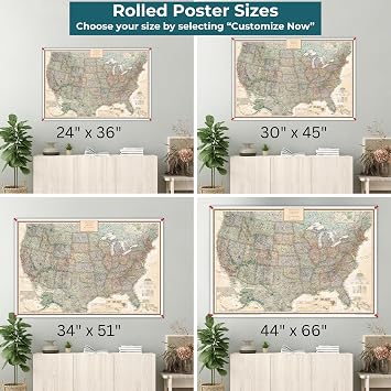 Executive USA Map Poster with Pins National Geographic Antique Style Travel Tracker Extra Large 34 x 51