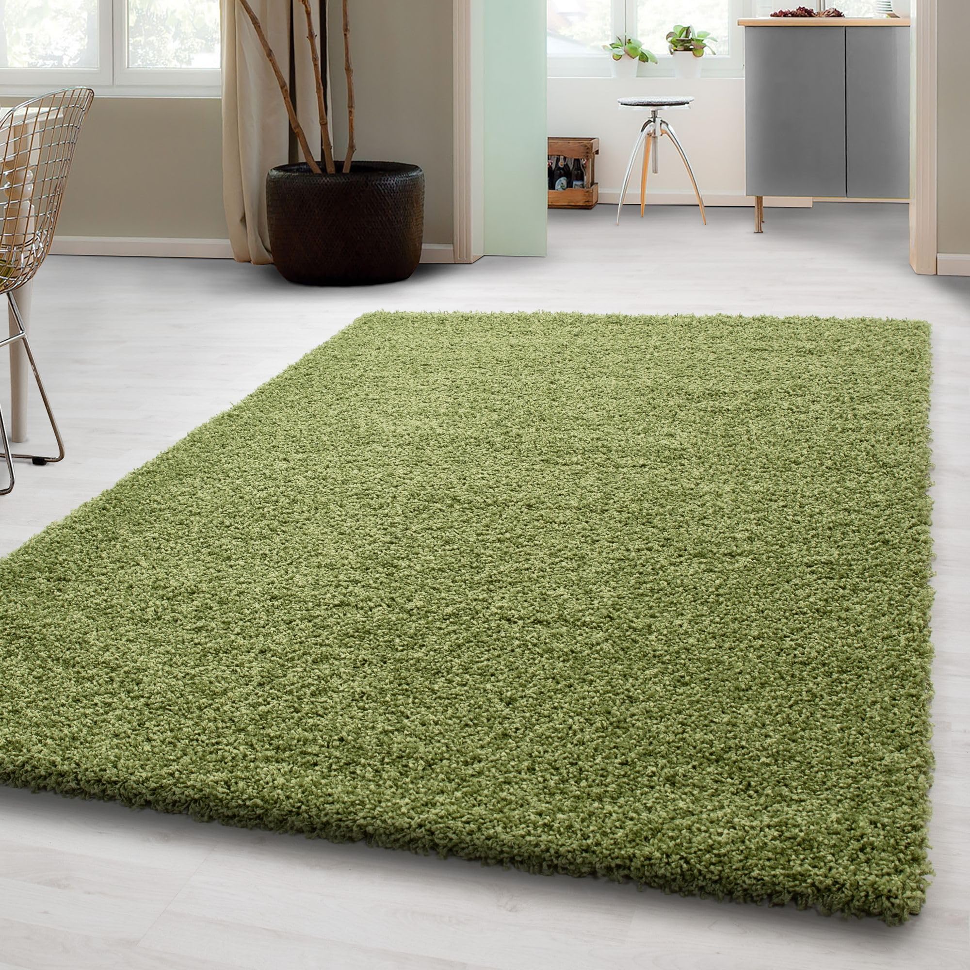 Carpetsale24 Alfombra de Pelo Largo para Salón Alfombra Verde Alfombras de Habitacion Sala de Estar Modernas Suave y Esponjoso, Alfombra 140 x 200 cm