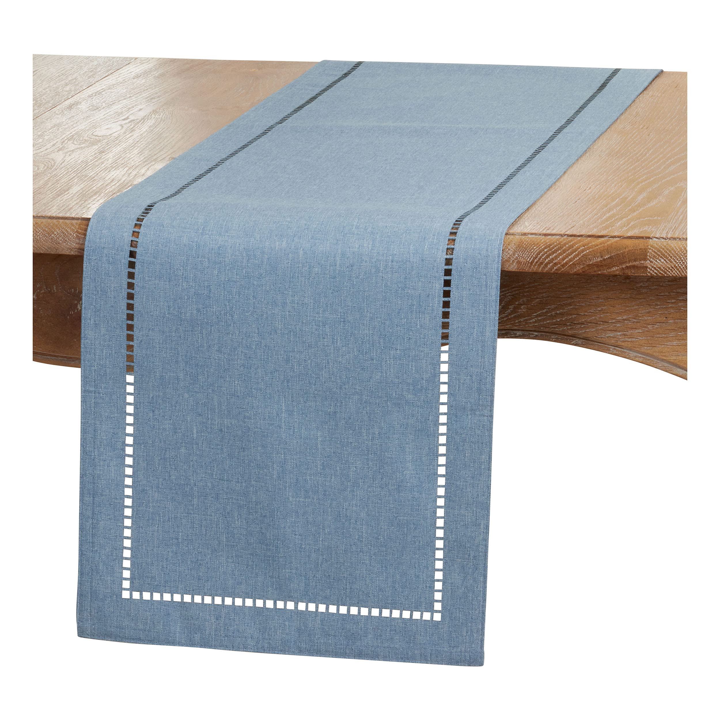 Occasion Gallery Denim 100% Polyester Laser-Cut Hemstitch Kitchen Dining Table Runner, 14" X 54"
