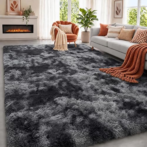 8x10 Dark Grey Large Area Rugs for Living Room, Large Fluffy Modern Carpets