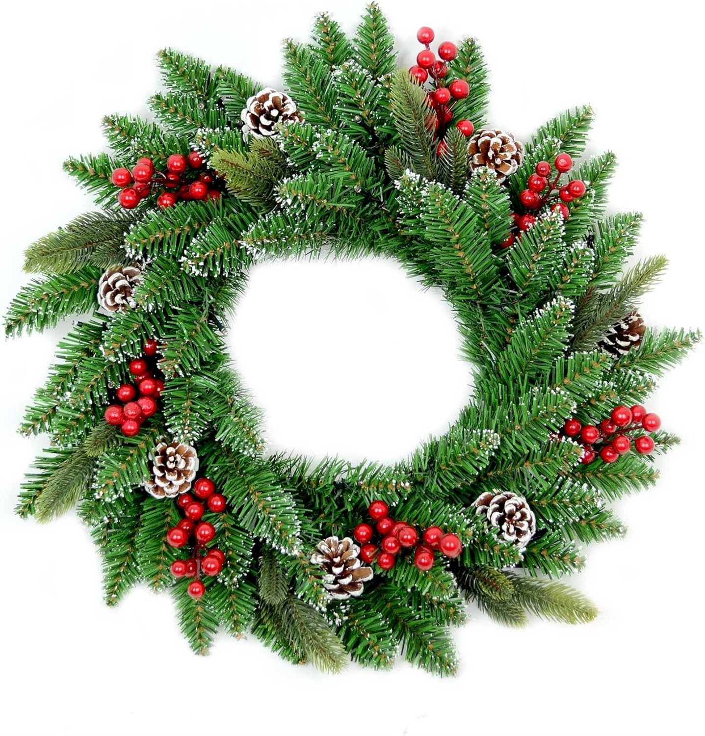 SHATCHI Artificial 55cm Lit Christmas Tree Wreath Garland Pre Berries