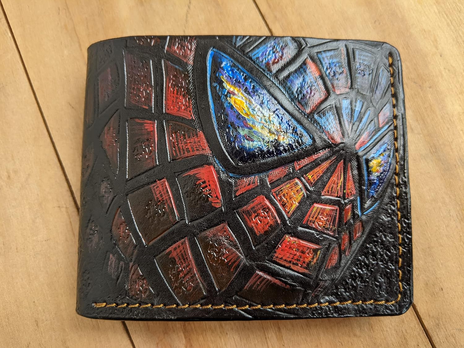 Men's 3D Genuine Leather Wallet, Hand-Carved, Hand-Painted, Leather Carving, Custom wallet, Personalized wallet, Spiderman