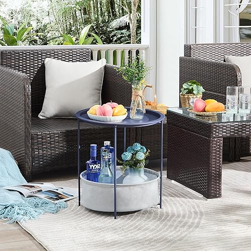 Vista 16 de VECELO Mesa auxiliar/auxiliar, plegable, redonda, de metal, antioxidante, impermeable, para exteriores o interiores, bandeja para sala de estar