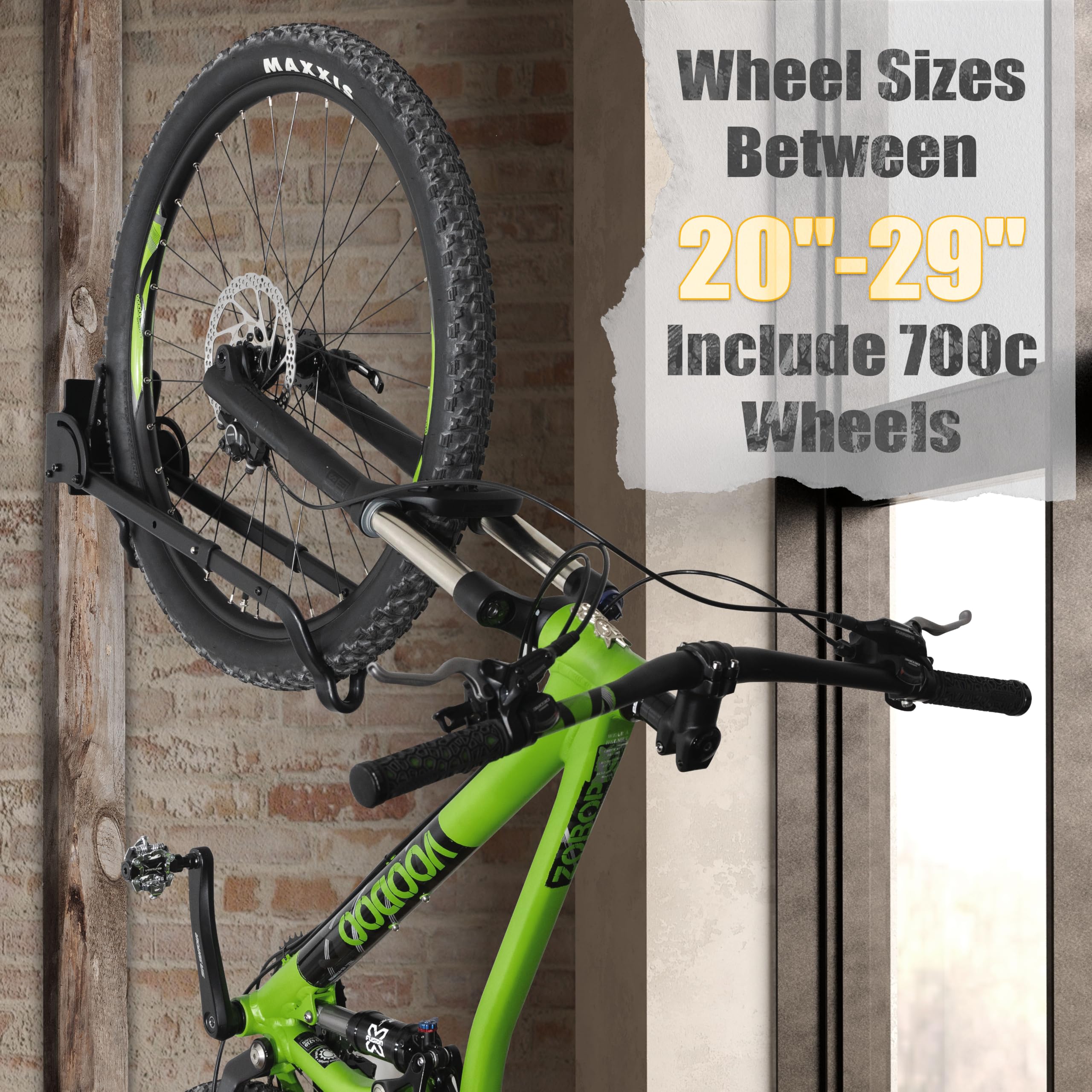 CyclingDeal Fahrrad-Wandhalterung, vertikal, verstellbar, faltbar, für 50,8 cm - 73,7 cm (20 - 29 Zoll) MTB 700C Rennräder Zuhause Garage Lagerung - Max. Reifenbreite 6,1 cm - 1 Packung