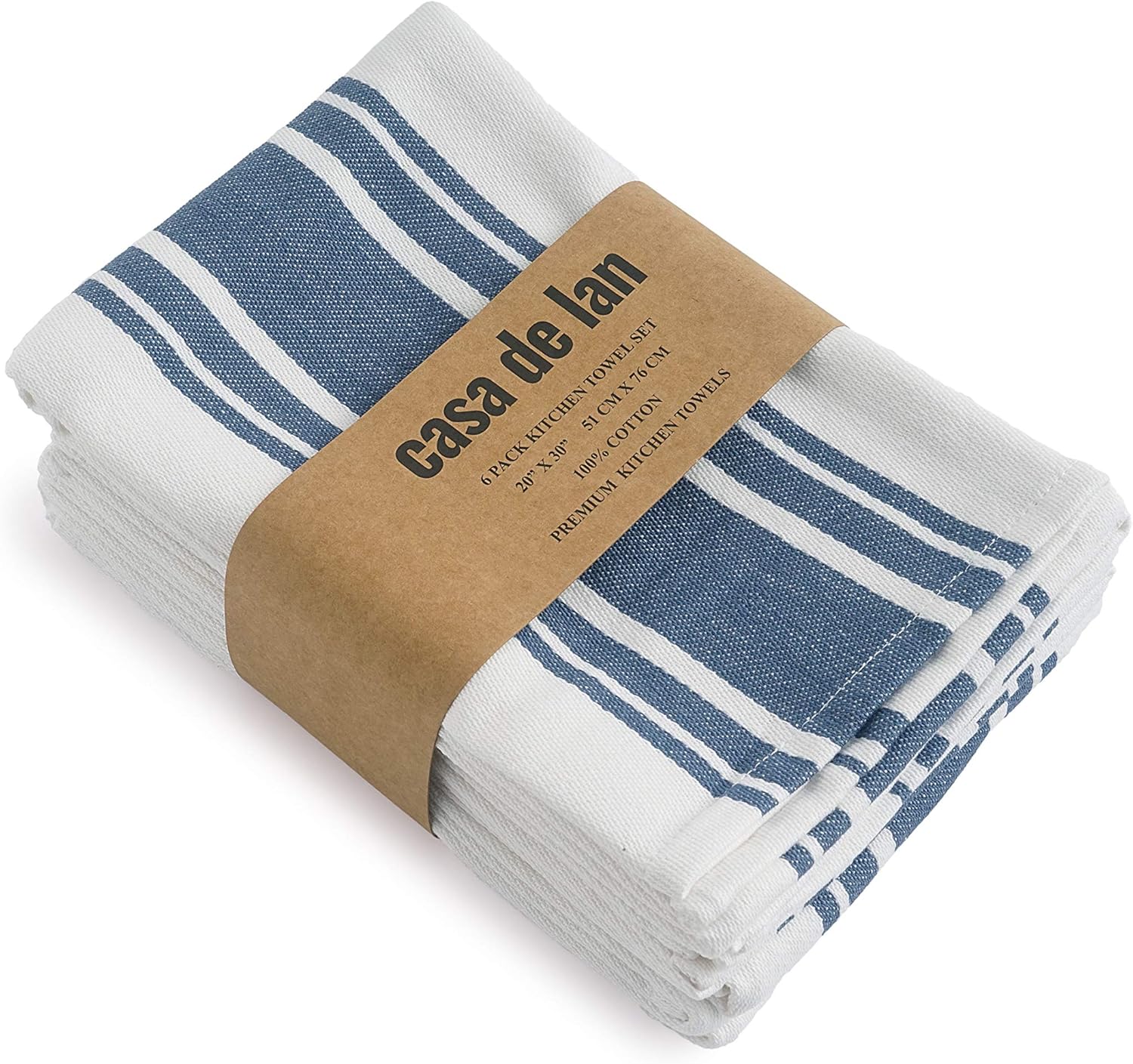 Kitchen Towels Set – Pack of 6 (20’’ x 30’’) Extra Large Premium Cotton Dish Towels for Kitchen – Super Striped Towels – Absorbent – 100% Cotton – with Hanging Loop – Blue - Image 8