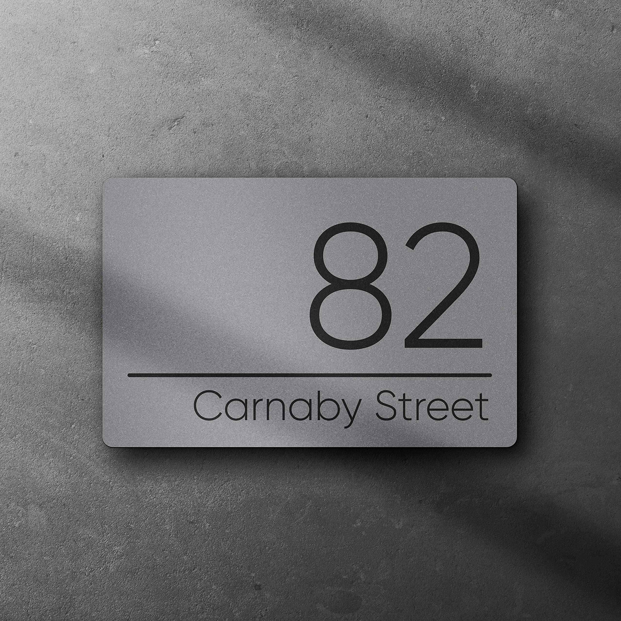 Personalised Contemporary Floating Composite Aluminium Metal House Sign | Modern Door Number Plaque | Address Sign | 200mm x 130mm (Grey Background)
