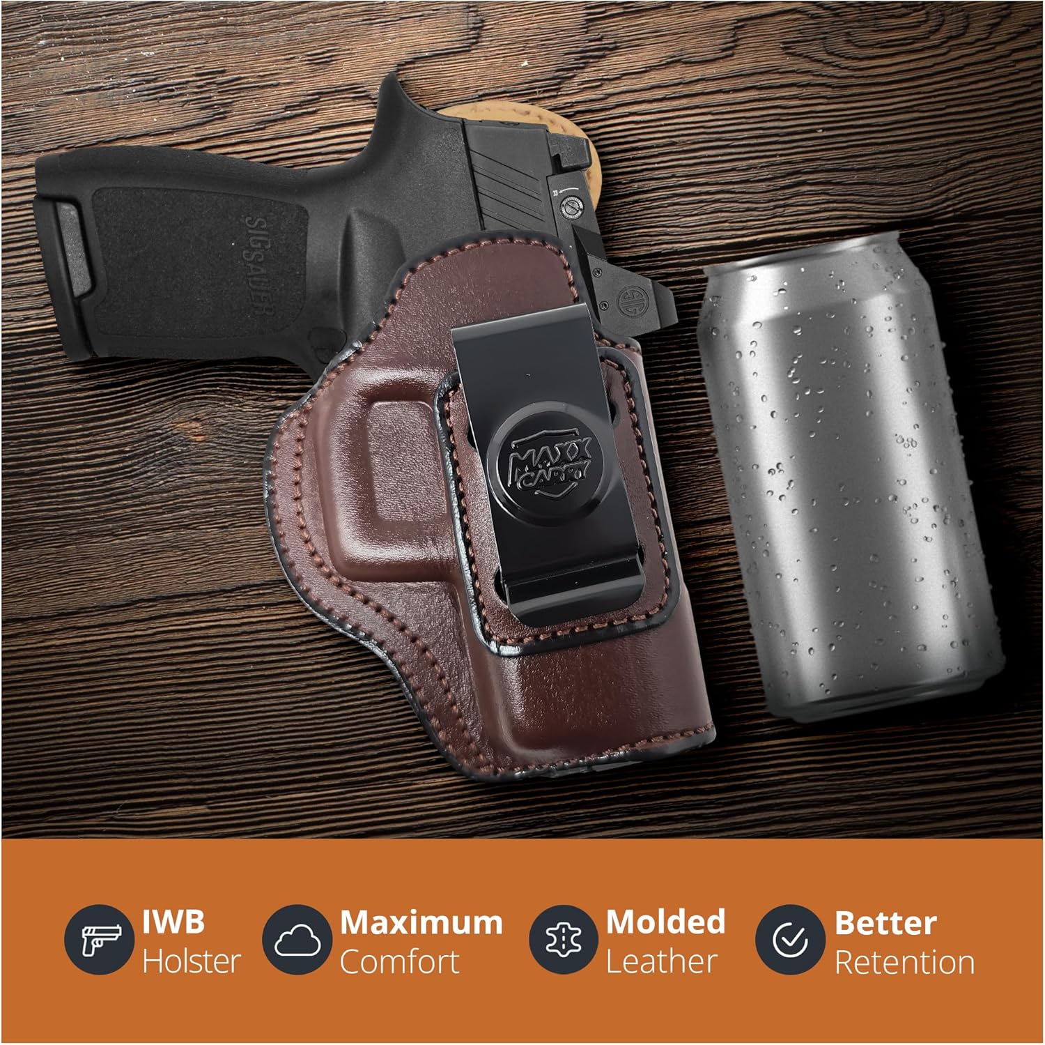 Genuine Leather Iwb Optical Holster for Sig Sauer P320C Pistol - Tactical Handgun Leather Holster - Comfortable Appendix Everyday Carry - Maxx Carry Holsters