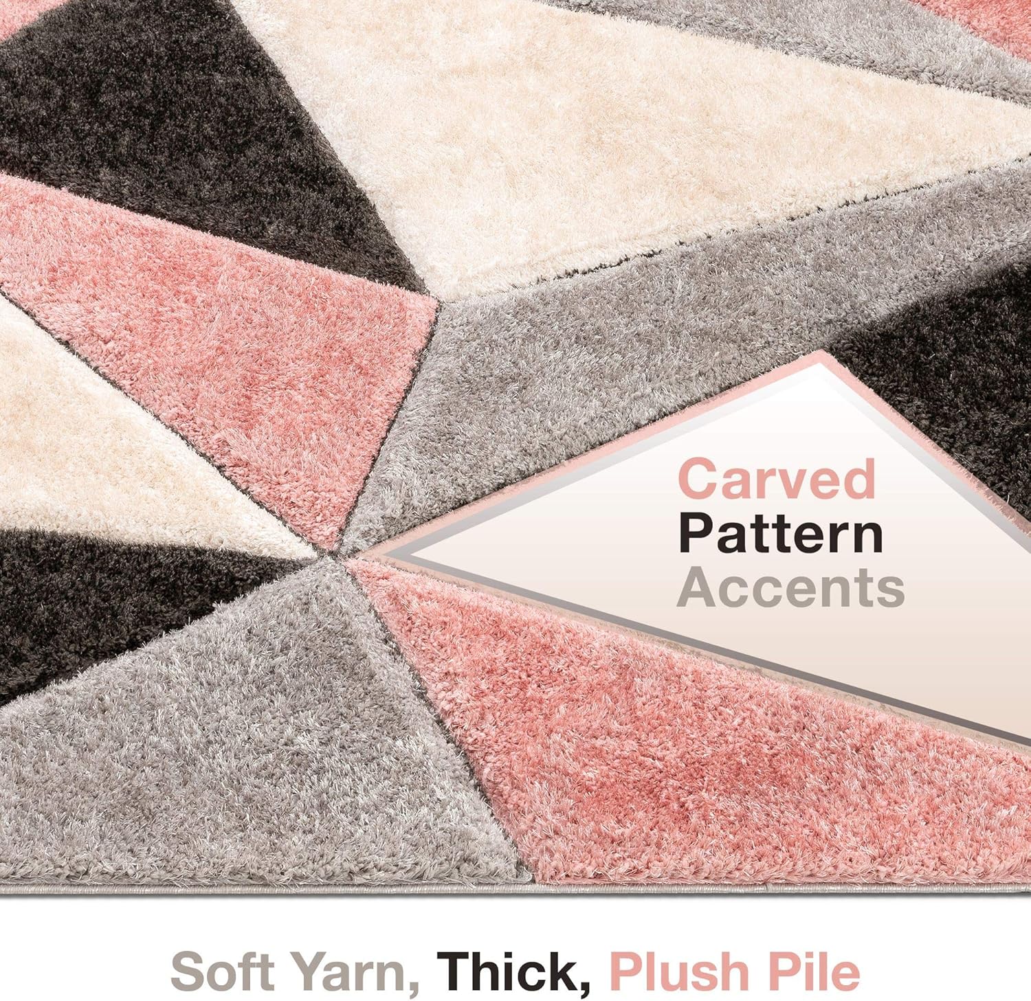 Well Woven Walker Pink Triangle Boxes Thick Soft Plush 3D Textured Shag Area Rug (5'3" x 7'3")
