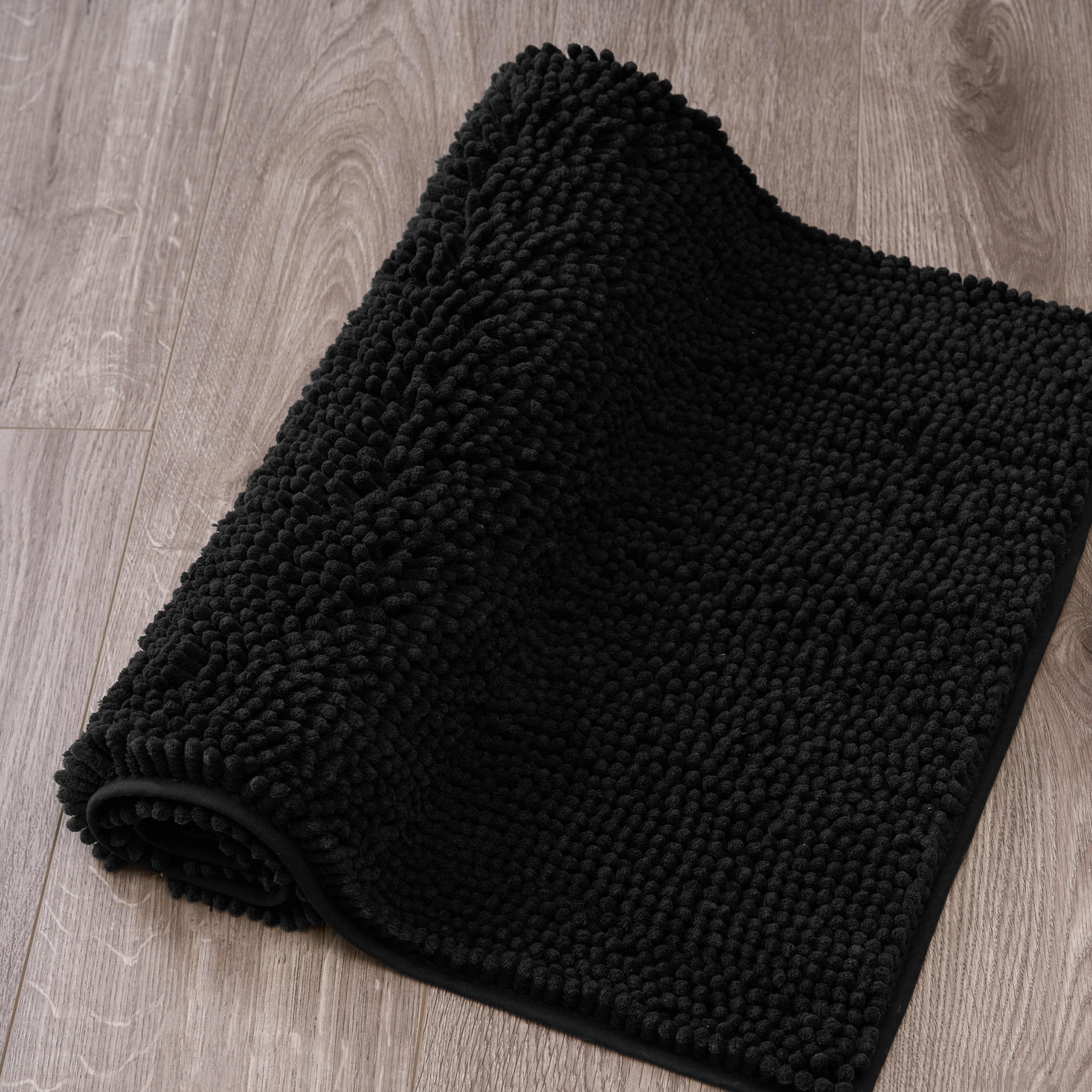 Resort-Kollektion Creative Home Ideas Plüsch-Badezimmerteppiche, Chenille, 2-teiliges Set, rutschfeste Unterseite und maschinenwaschbar, schwarz, 43,2 x 61 cm und 53,3 x 86,4 cm