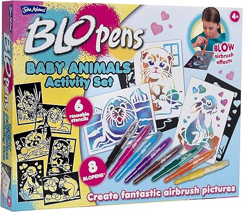 John Adams BLOPENS Set de actividades de animales para bebés crea fantásticas imágenes de aerógrafo Artes y manualidades A partir de 4 años