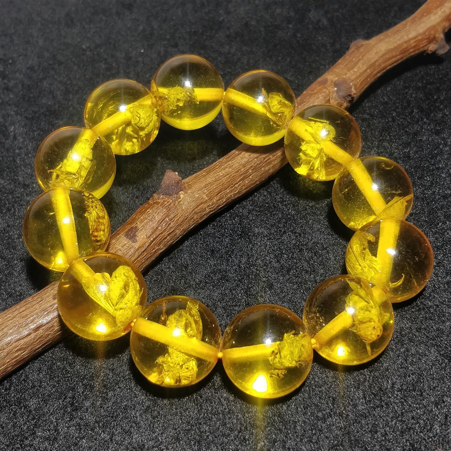 Natural amber gemstone 20mm stretch bracelet | 9 inch | yellow color, round shape, smooth cut, stone | handmade jewelry |healing wristband | astology jewellery |LK_ESC_00100
