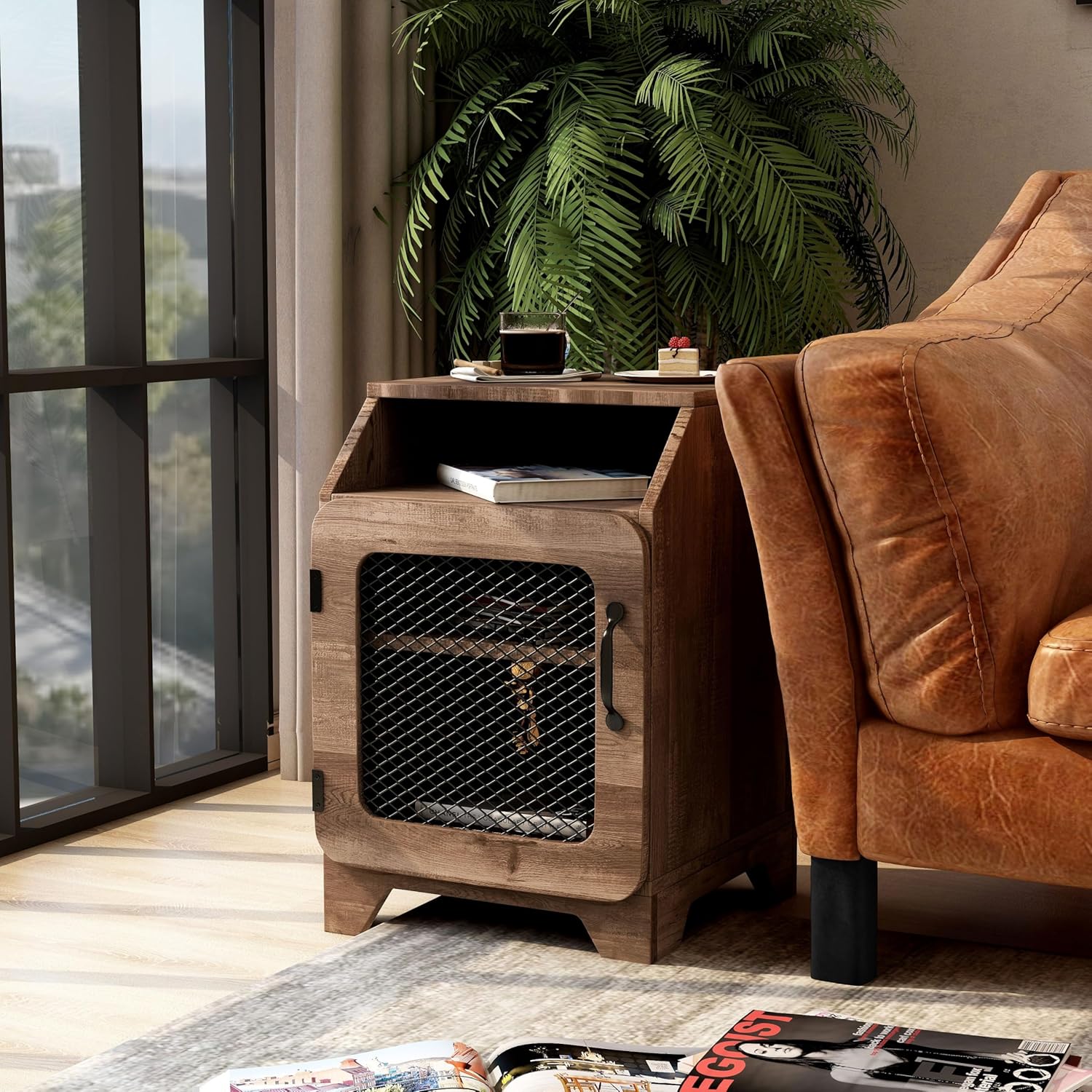 24/7 Shop at Home Ellis Farmhouse Storage Wood 16 in. End Table with Adjustable Shelf for Living Room, Bedroom, Home Office, Oak Brown