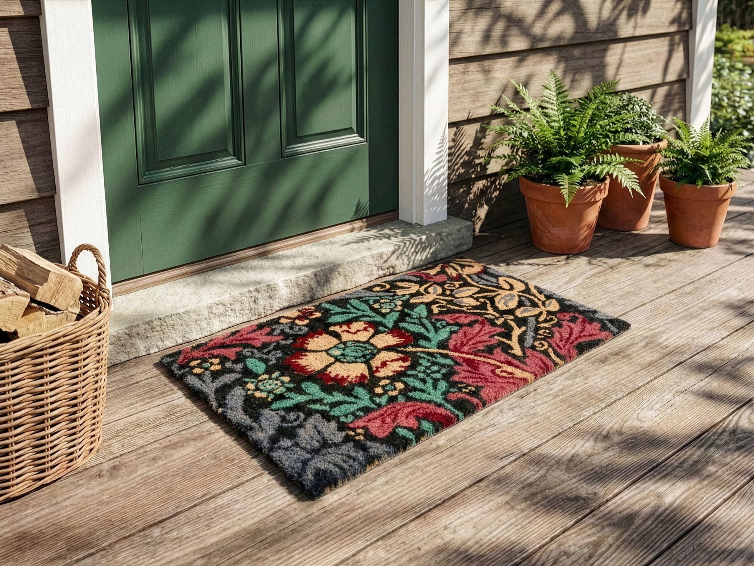 Beliani Paillasson Moderne en Fibre de Coco 45 x 75 cm Motif Floral Antidérapant en PVC Intérieur Extérieur Multicolore Illiamna