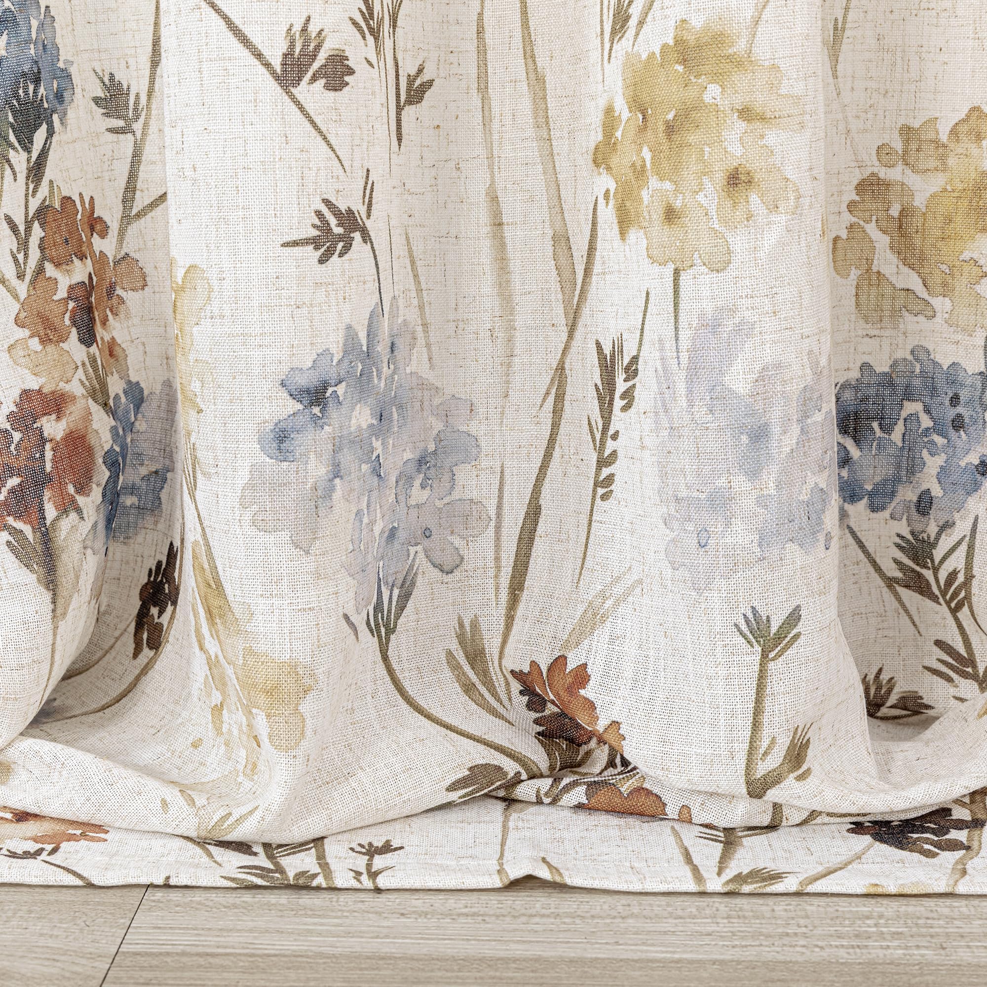 NICETOWN Linen Curtains for Living Room, Semi Sheer Floral Linen Curtains Light Filtering Farmhouse Back Tab Window Drapes, Taupe, 52x84, 2 Panels