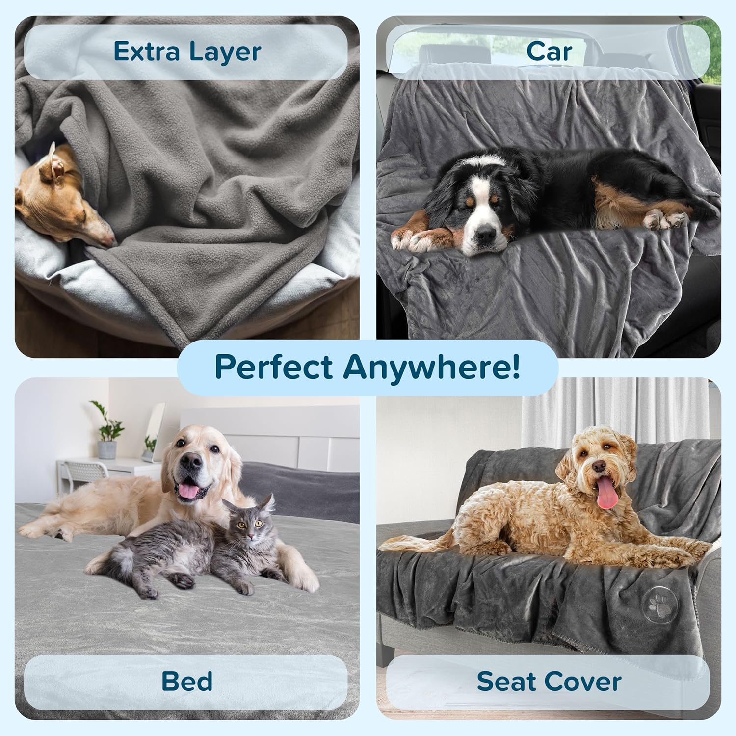PETMAKER Dog Blanket - 60x80in Reversible Sherpa Blanket - Throw Blankets for Bed, Couch, Crate, or Car - Machine Washable Puppy Essentials (Gray)