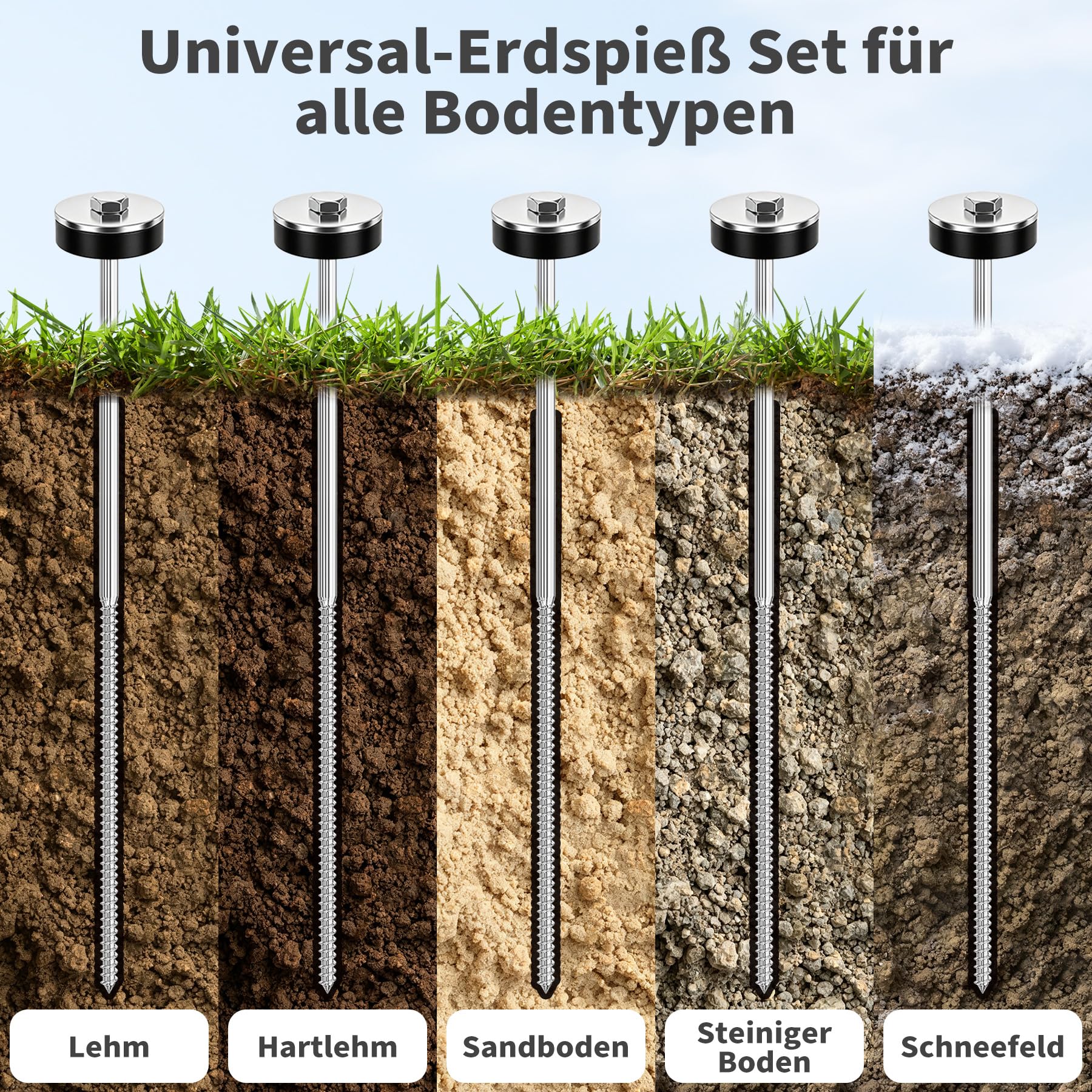 Zeltschrauben Camping Komplettset, 12-teiliges Universalschraubenset mit Drahtbürste und T-Griff-Schraubenschlüssel zur Befestigung von Zelten, geeignet für harten Boden und Waldwiese